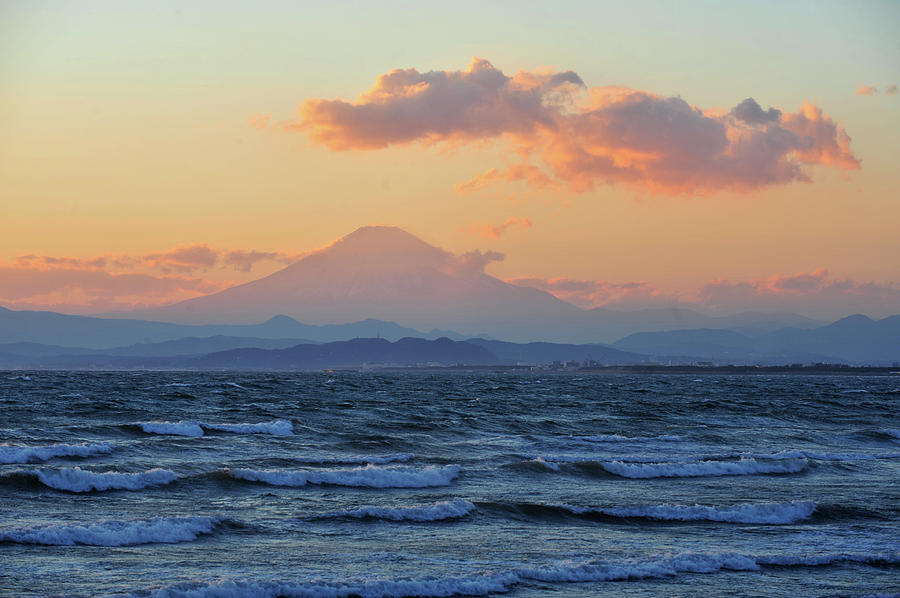 Sunset Mt.fuji Viewed From Beach #5 Photograph by Taro Hama @ E-kamakura