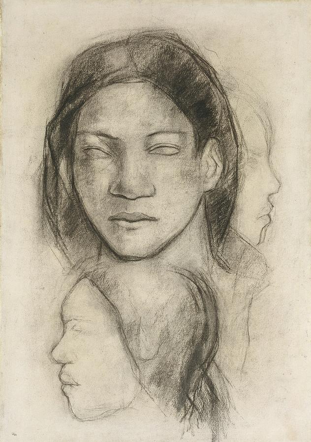 Portrait Drawing - Tahitian Faces by Paul Gauguin