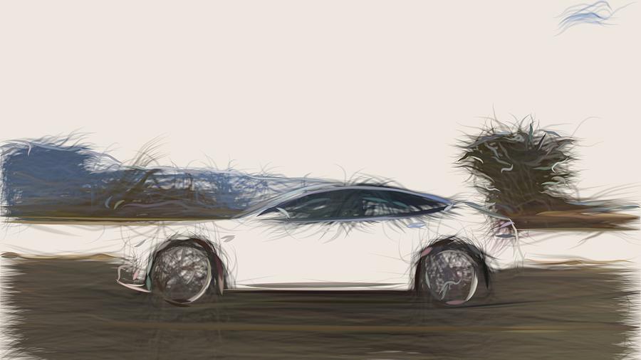 Tesla Model S P100D Drawing #6 Digital Art by CarsToon Concept