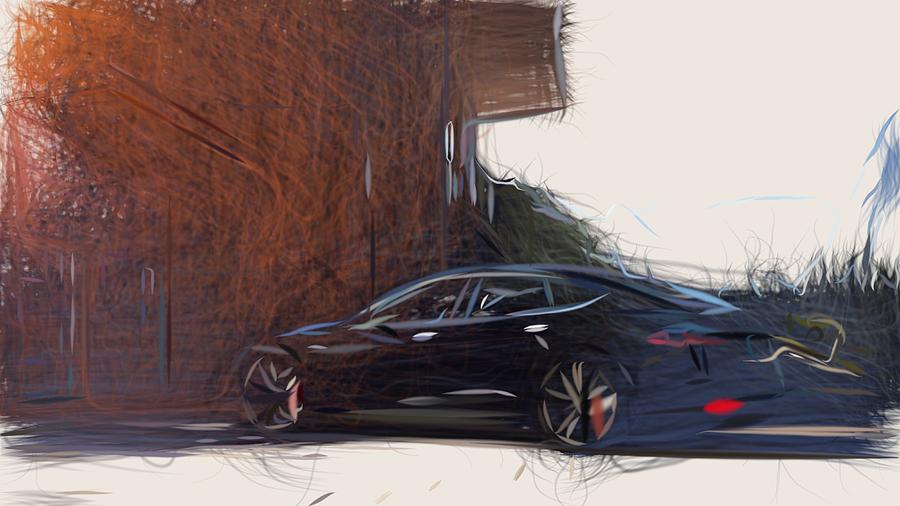 Tesla Model S P85D Draw #5 Digital Art by CarsToon Concept