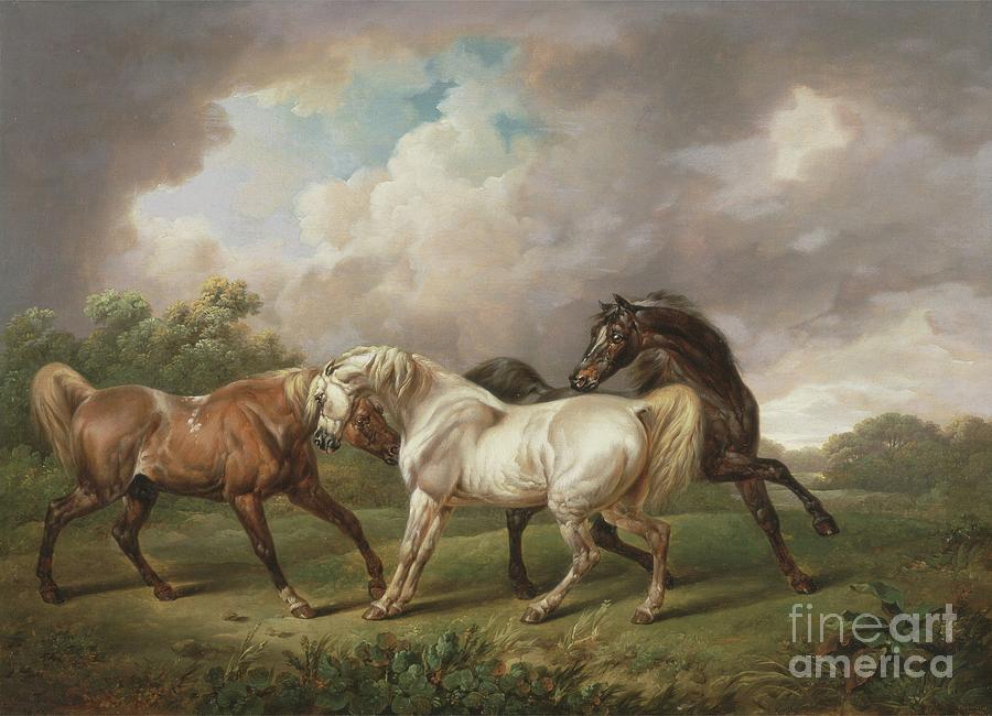 Horse Painting - Three Horses In A Stormy Landscape by Charles Towne