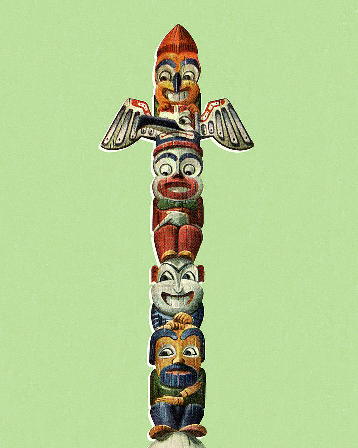 Vintage Drawing - Totem Pole #5 by CSA Images