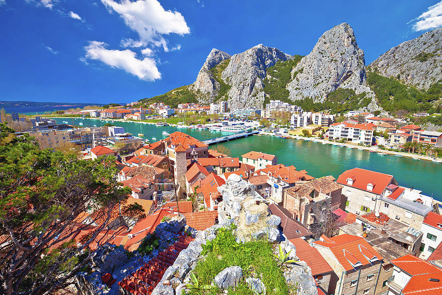 Town of Omis and Cetina river mouth panoramic view #5 Photograph by Brch Photography
