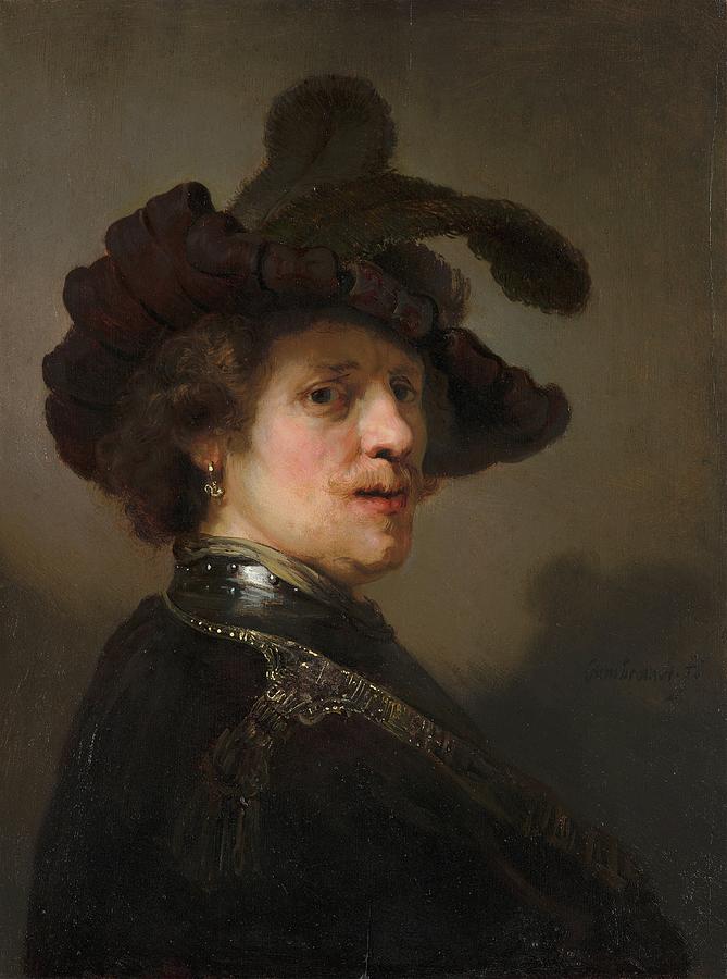 Portrait Painting - tronie Of A Man With A Feathered Beret by Rembrandt Van Rijn