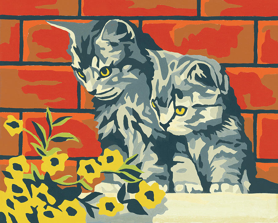 Vintage Drawing - Two Kittens #5 by CSA Images