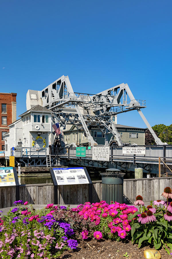 Summer Digital Art - Usa, Connecticut, Mystic River Bascule Bridge Lifted #5 by Claudia Uripos