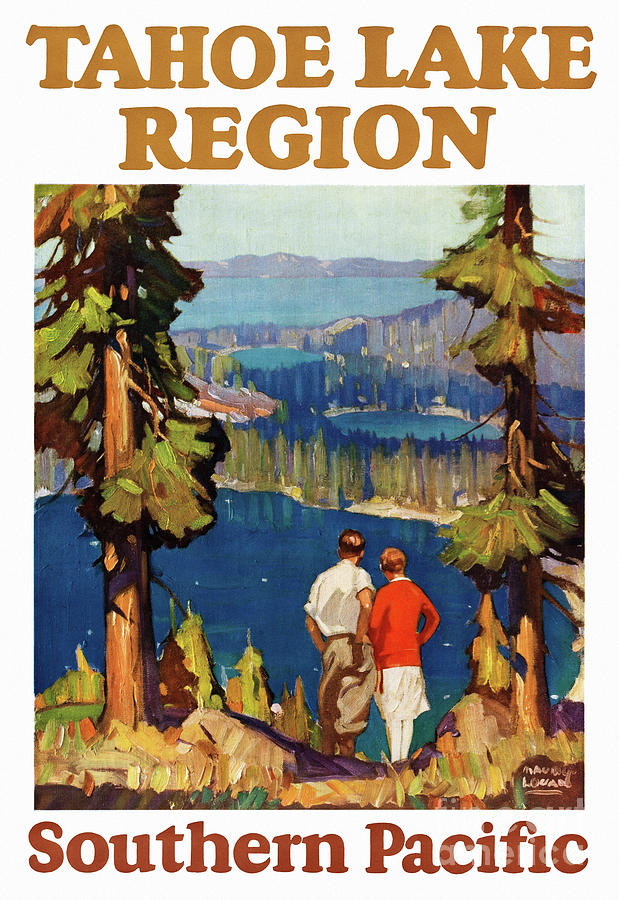 Tahoe Lake Region Usa Vintage Travel Poster Restored Drawing