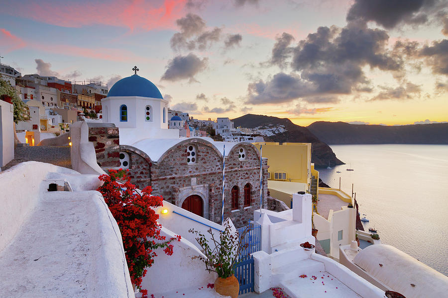 Greek Photograph - View Of Oia Village On Santorini Island In Greece. #5 by Cavan Images
