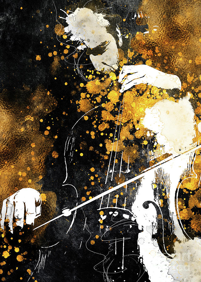 Violin music art gold and black #5 Digital Art by Justyna Jaszke JBJart