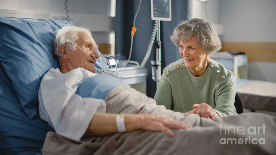 Wife Visiting Elderly Man On Hospital Ward #5 Photograph by Gorodenkoff Productions/science Photo Library