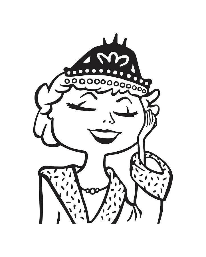 Black And White Drawing - Woman Wearing Crown #5 by CSA Images