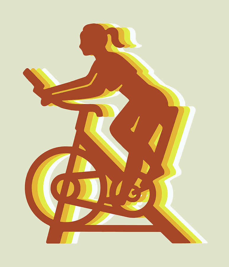 Woman Working Out on an Exercise Bike Drawing by CSA Images - Fine Art ...