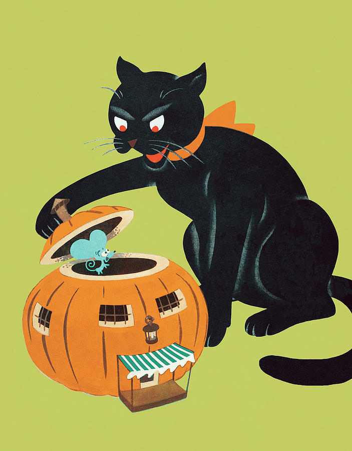 Halloween Drawing - Black cat #50 by CSA Images