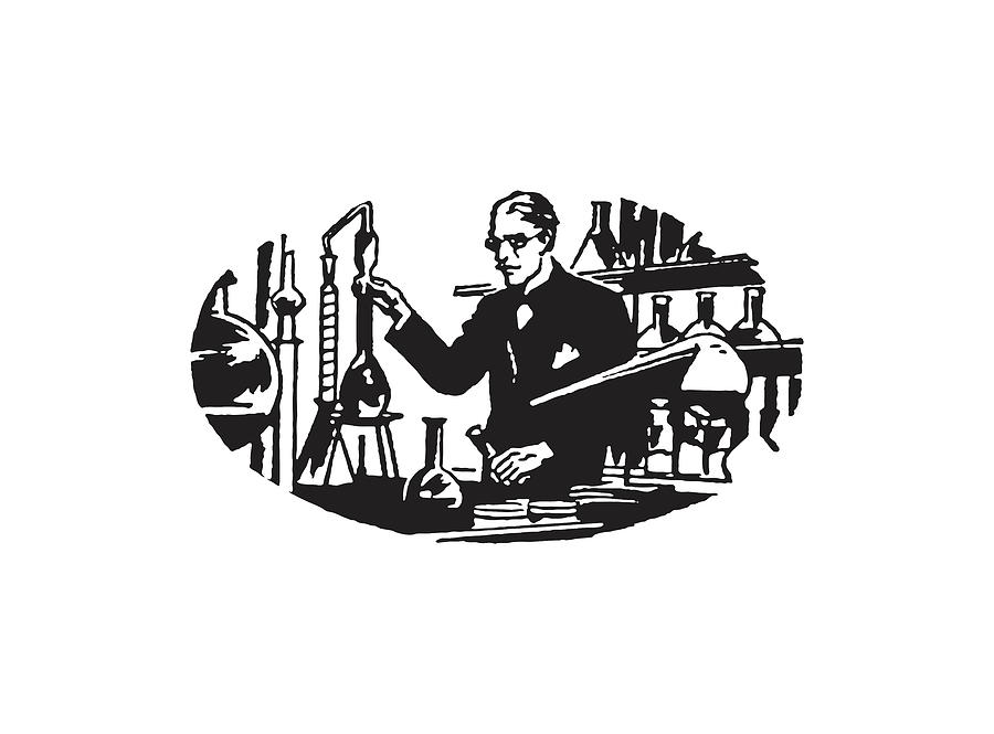 Black And White Drawing - Scientist in Laboratory #50 by CSA Images