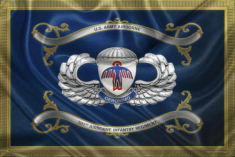 501st Airborne Infantry Regiment - 501st  A I R  Insignia with Parachutist Badge over Flag Digital Art by Serge Averbukh