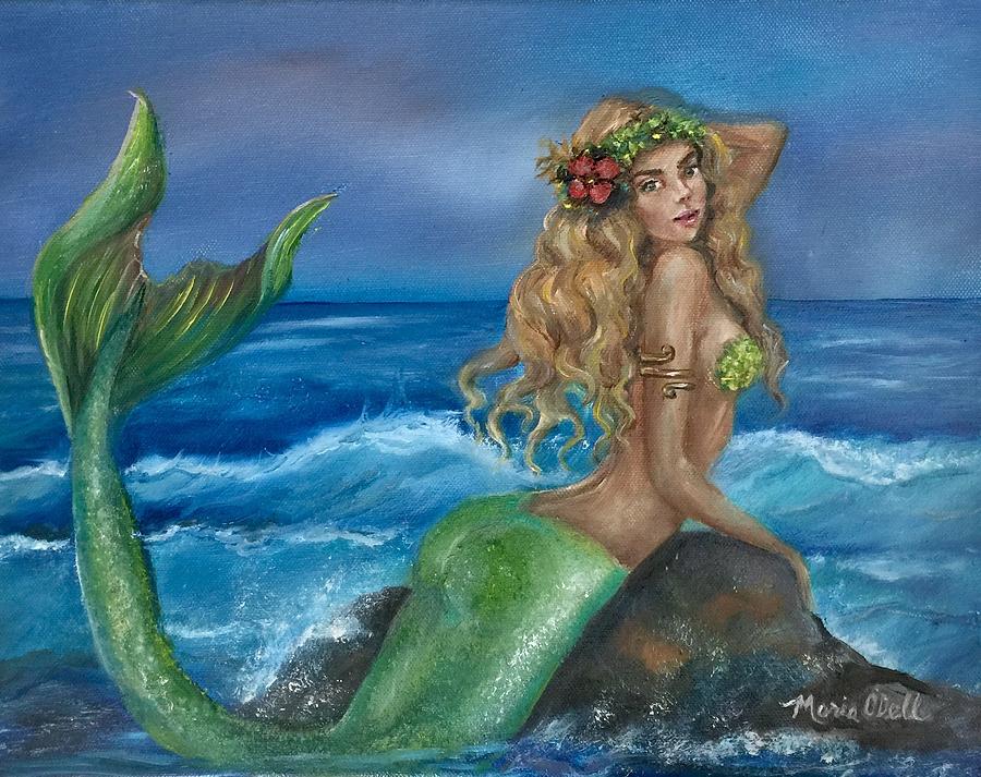 534 Mermaid On A Rock Painting By Maria O Dell