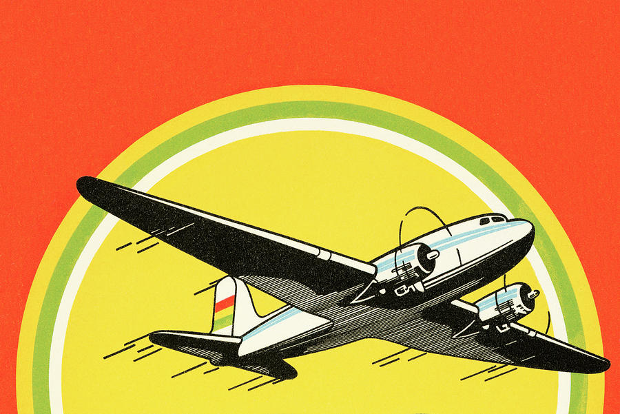 Sunset Drawing - Airplane #58 by CSA Images