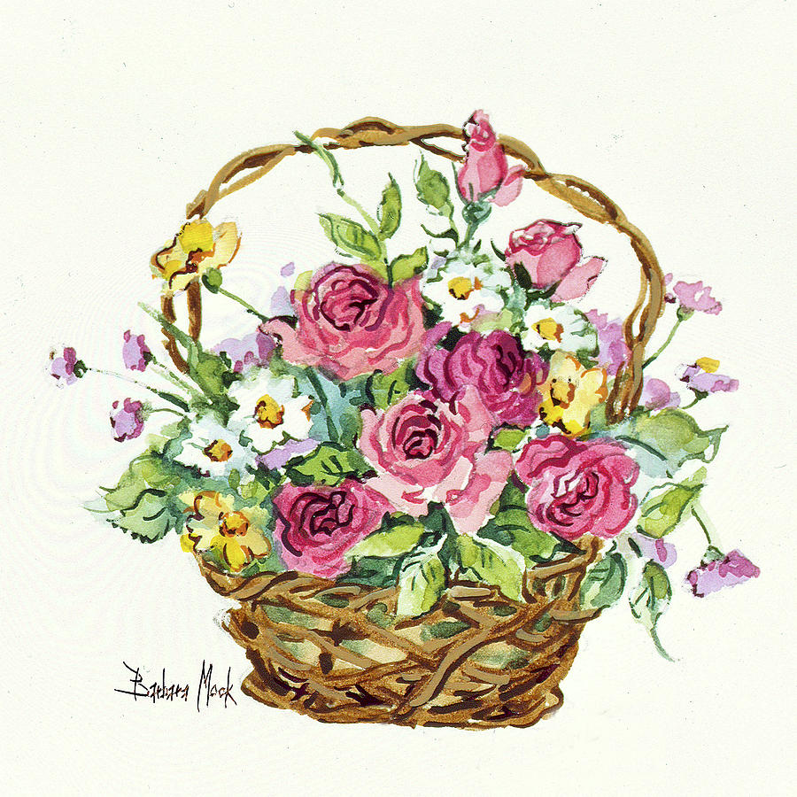 Nature Painting - 598 Rose Basket Miniature by Barbara Mock