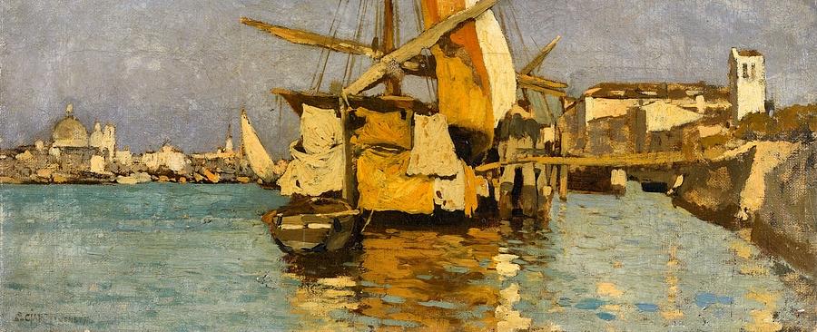 A Sailing Boat on the Canale della Giudecca #6 Painting by MotionAge Designs