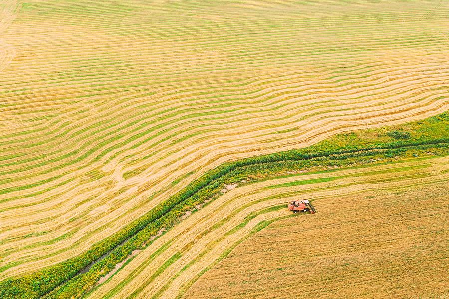 Cereal Photograph - Aerial View Of Rural Landscape. Combine #6 by Ryhor Bruyeu
