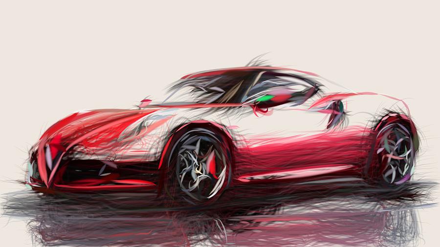 Alfa Romeo 4C Draw #6 Digital Art by CarsToon Concept