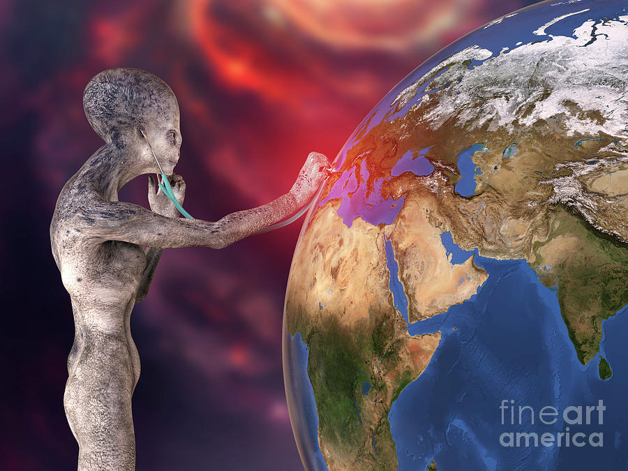 Alien With Stethoscope Listening To The Earth #6 Photograph by Kateryna Kon/science Photo Library