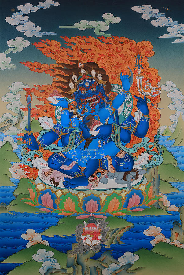 6 Armed Mahakala Thangka Buddhist Wrathful Deity Painting 