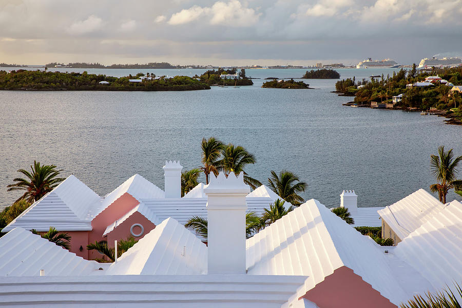 Bermuda, View To Harbor And Great Sound, And Buildings With Iconic White Roofs #6 Digital Art by Lumiere
