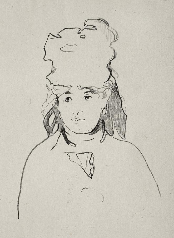 Black And White Drawing - Berthe Morisot by Edouard Manet