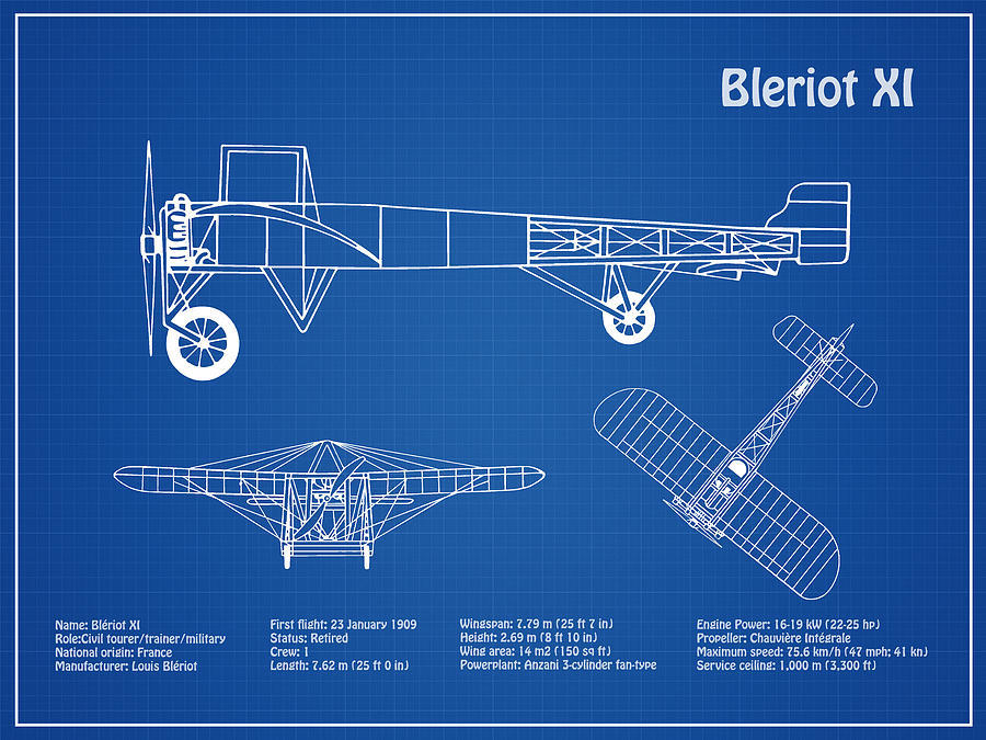 Bleriot XI Airplane Blueprint. Drawing Plans or Schematics with design ...