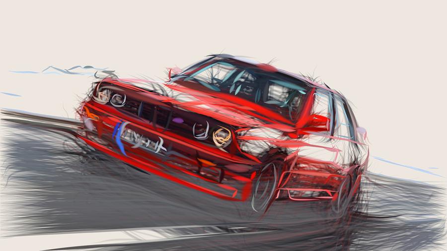 BMW E30 Draw #6 Digital Art by CarsToon Concept