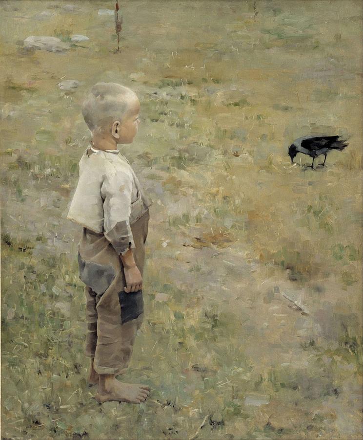 Boy with a Crow #7 Painting by Akseli Gallen-Kallela