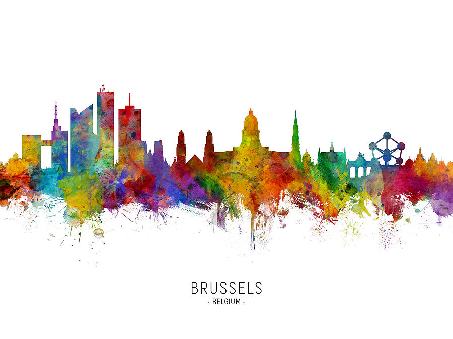 Skyline Digital Art - Brussels Belgium Skyline #6 by Michael Tompsett