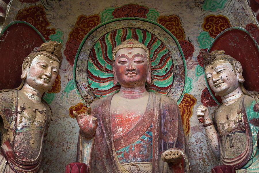 Buddha and Bodhisattvas Maijishan Grottoes Tianshui Gansu China #6 Photograph by Adam Rainoff