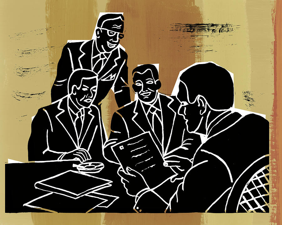 Vintage Drawing - Business Meeting #6 by CSA Images