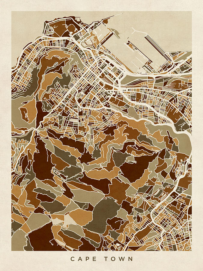 Cape Town South Africa City Street Map #6 Digital Art by Michael Tompsett