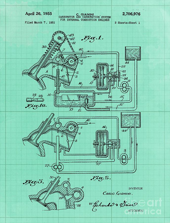 Carburetor And Carburetion System For Internal Combustion Engines Patent Year 1955 Drawing