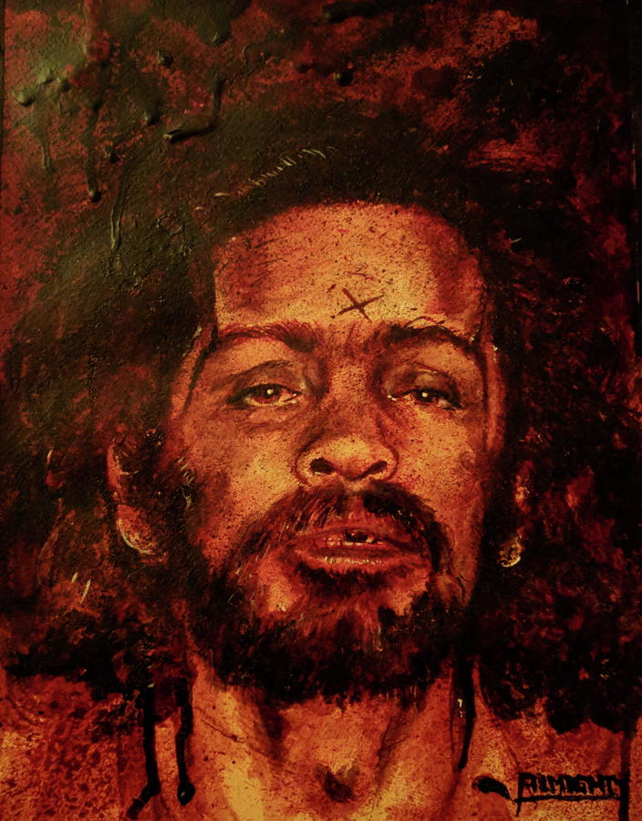 CHARLES MANSON portrait fresh blood #6 Painting by Ryan Almighty