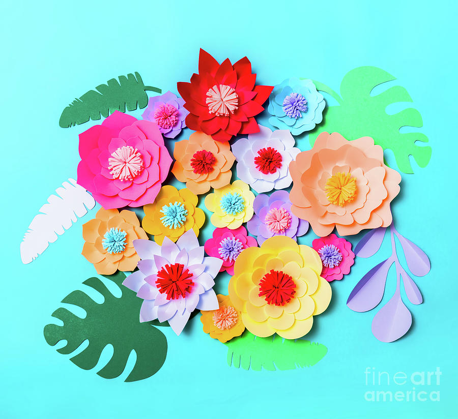Colorful Handmade Paper Flowers Background Photograph