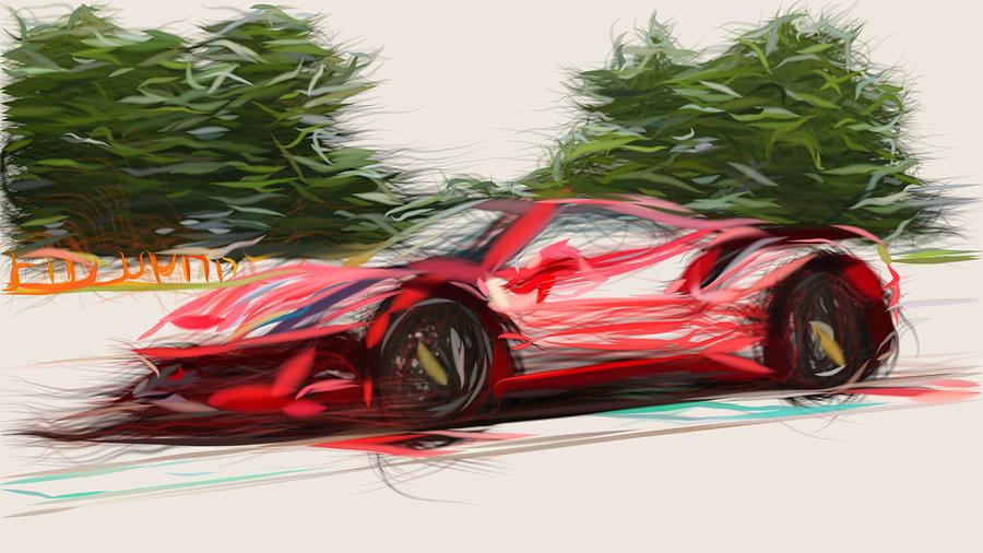 Ferrari 488 Pista Drawing #7 Digital Art by CarsToon Concept