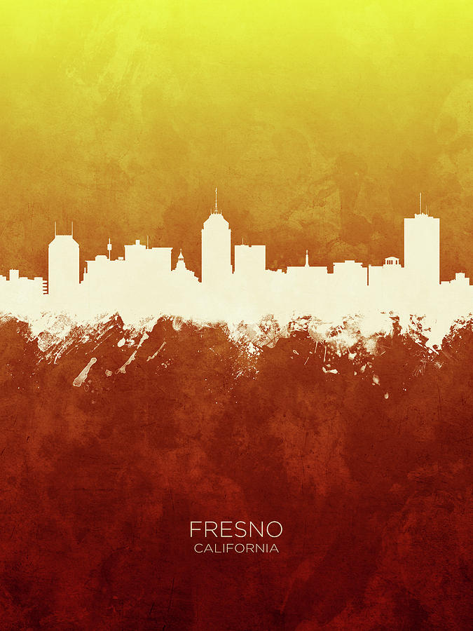 Fresno Digital Art - Fresno California Skyline #6 by Michael Tompsett
