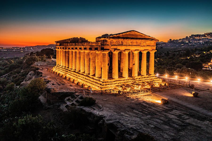 Italy, Sicily, Agrigento District, Agrigento, Valley Of The Temples, Aerial View Temple Of Concord #6 Digital Art by Antonino Bartuccio