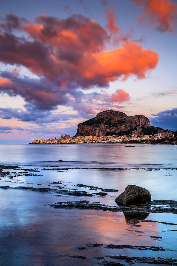 Italy, Sicily, Palermo District, Mediterranean Sea, Tyrrhenian Sea, Cefalu, View At Sunset #6 Digital Art by Antonino Bartuccio