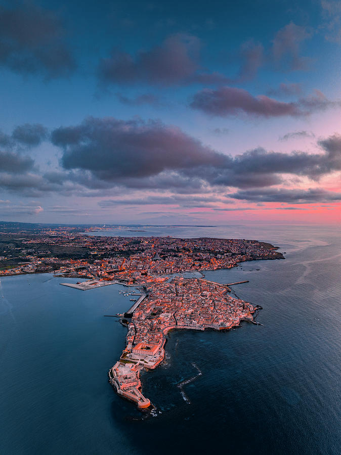 Italy, Sicily, Siracusa District, Siracusa, Ortigia, Mediterranean Sea, The Island Of Ortigia Seen From Above #6 Digital Art by Antonino Bartuccio