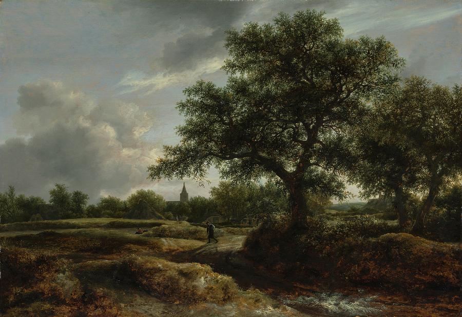 Tree Painting - Landscape With A Village In The Distance by Jacob Van Ruisdael
