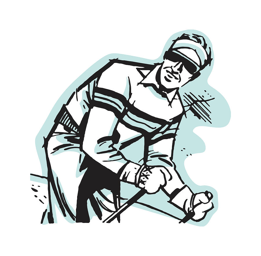Goggle Drawing - Man Downhill Skiing #6 by CSA Images
