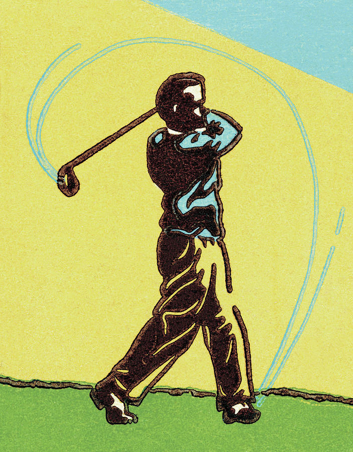 Golf Drawing - Man Swinging a Golf Club #6 by CSA Images
