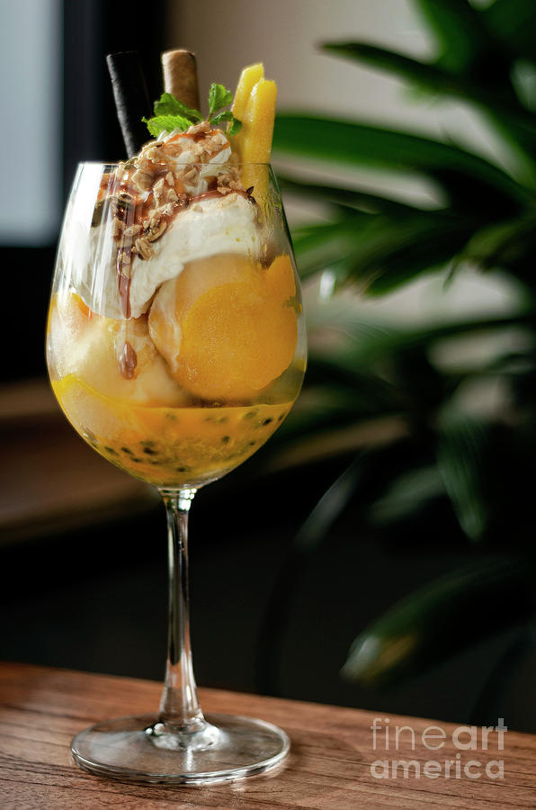 Mango And Passion Fruit Tropical Ice Cream Sundae In Glass Photograph By Jm Travel Photography