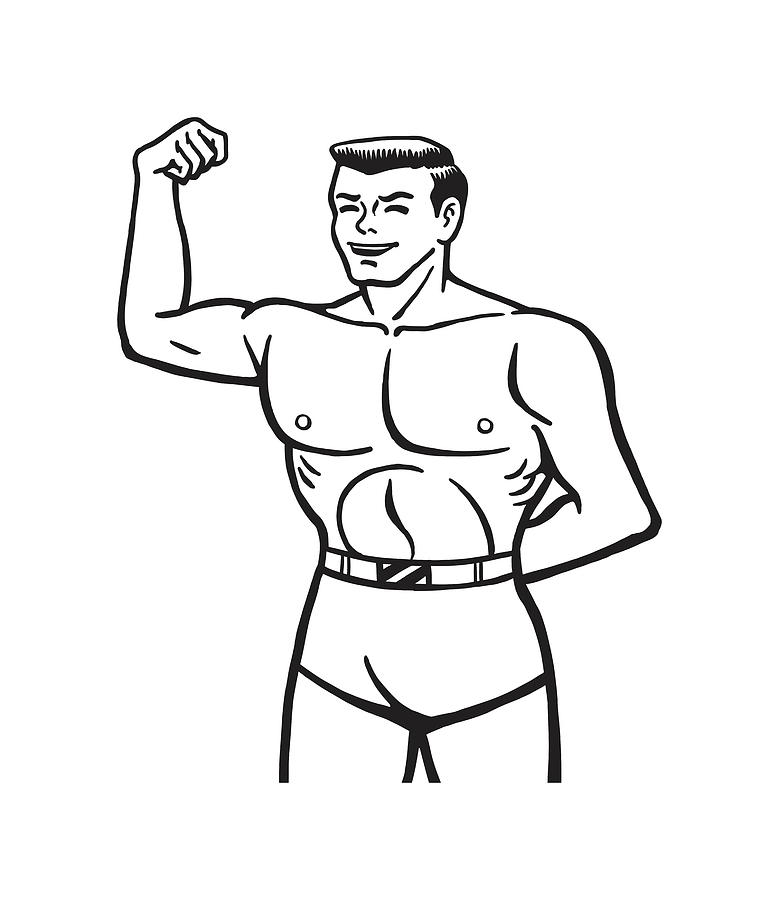 Black And White Drawing - Muscular Man #6 by CSA Images