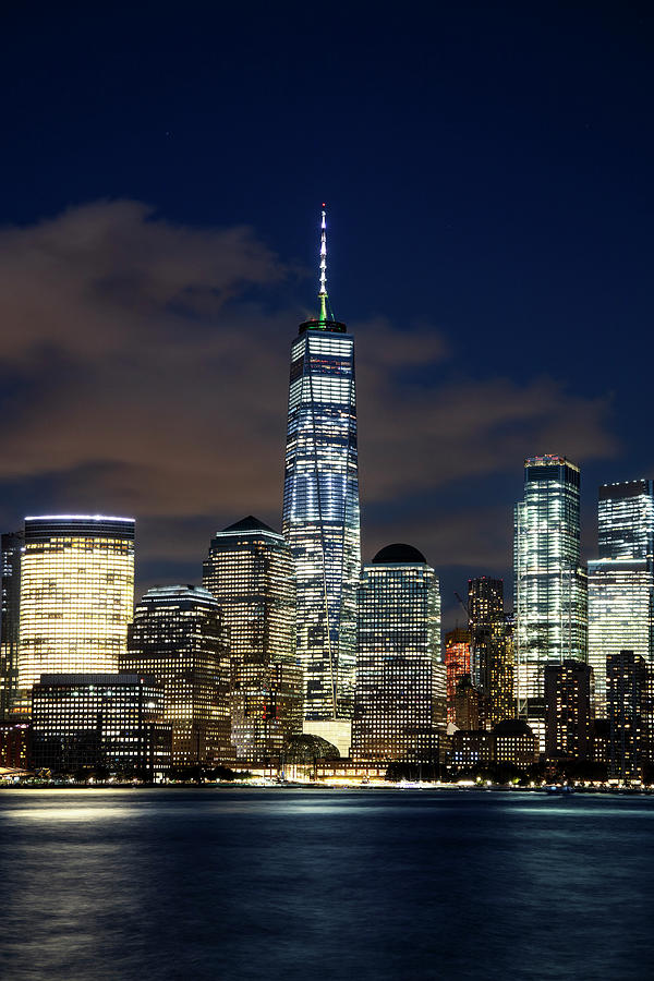 New York City, Manhattan, Lower Manhattan, One World Trade Center, Freedom Tower, View From New Jersey Towards Lower Manhattan At Sunset #6 Digital Art by Antonino Bartuccio